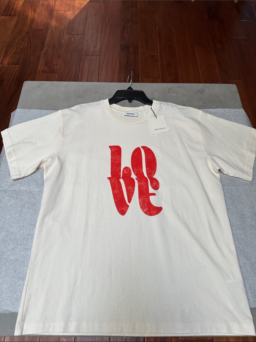 Sandro Cream Short-Sleeve Tee with Red 'Love' Graphic